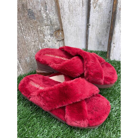 Stuart Weitzman Roza Lift Slide Chill Sandals Slippers Faux Fur Women's 8.5B - Picture 3 of 9